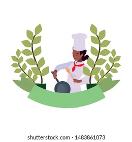 woman chef with frying pan
