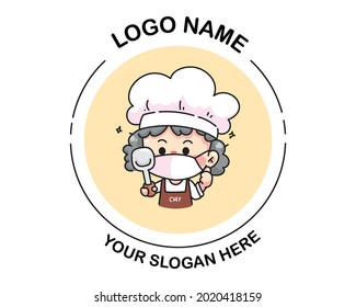 Woman chef holding the Turner logo. cartoon art illustration