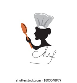 woman chef, logo clipart illustration hat character design vector