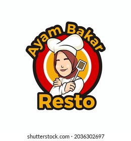 woman chef logo design vector. Restaurant logo mascot. kitchen logo vector illustration