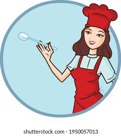 Woman chef logo illustration vector isolated on white background
