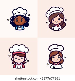 Woman chef mascot logo vector. Cute and Cheerful.