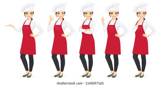 Woman chef set in different poses vector illustration