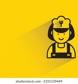 woman chef with shadow on yellow background
