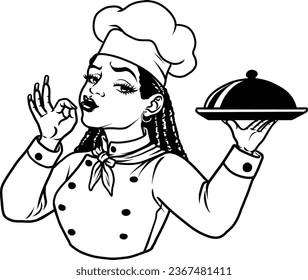 Woman Chef Uniform Cooking Cooker Gourmet Culinary Catering Meal Service Baker Kitchen Hat Restaurant Meal Plate Food Cuisine Female 