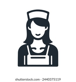 Woman chef vector flat icon, black line on white background.