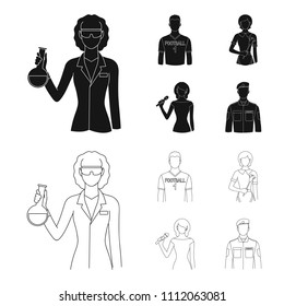 Woman chemist, football player, hotel maid, singer, presenter.Profession set collection icons in black,outline style vector symbol stock illustration web.