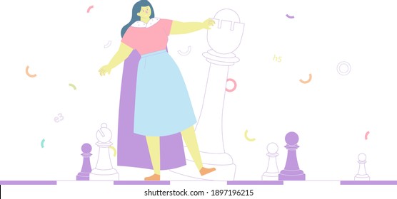 Woman and chess figure. Chess Board