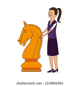 Woman with chess piece