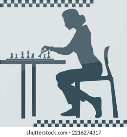 Woman chess silhouette lady illustration vector.