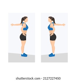 Woman Chest Stretch Exercise. Flat Vector Illustration Isolated On White Background