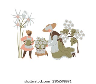 Woman child garden mother's day vintage retro slow living cottagecore