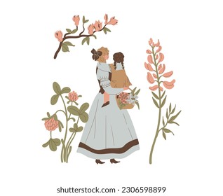 Woman child garden mother's day vintage retro slow living cottagecore