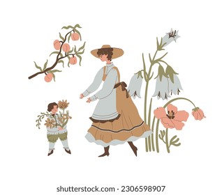 Woman child garden mother's day vintage retro slow living cottagecore