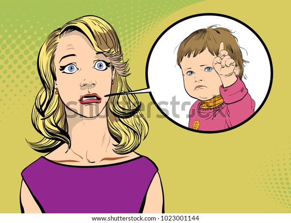 Woman Child Girl Strict Child Surprised Stock Vector (Royalty Free ...