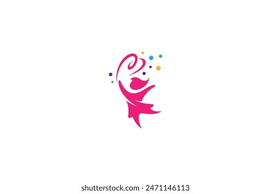 woman child logo with love symbol in colorful vector design