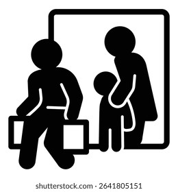 Woman with child and man running away solid icon, family lawyer concept. Vector graphics. Marriage problem, human rights sign on white background, style mobile or design
