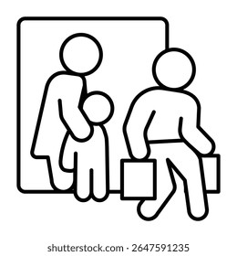 Woman with child and man running away thin line icon, family lawyer concept. Vector graphics. Marriage problem, human rights sign on white background, style mobile or design