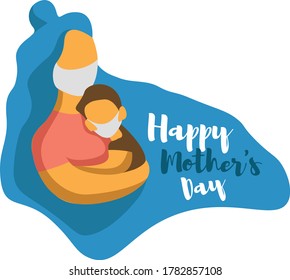 Woman and child with mask.
Flat style illustration for Mother's Day.
