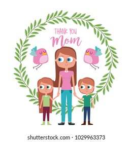 woman with child wreaht floral bird- thank you mom card