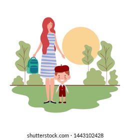 woman with children of back to school