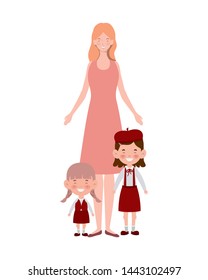 woman with children of back to school