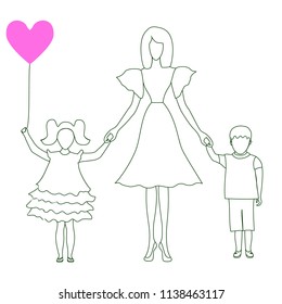 woman with children doodle, heart