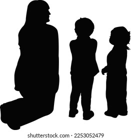a woman and children together, silhouette vector