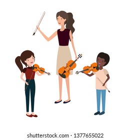 woman with children and violin character