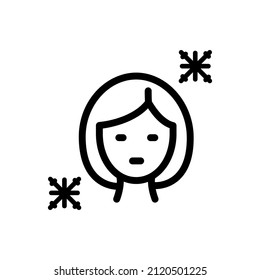 Woman chill, symptom icon, isolated on white background. Outline vector illustration.