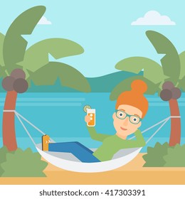 Woman chilling in hammock.