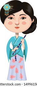 Woman From China Dressed with Traditional Clothes Cartoon Character