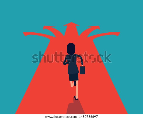 Woman and Choice. Vector illustration direction\
concept, Guide, Forked Road.\
