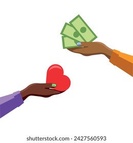 A woman chooses between career and love. The girl sets goals in life. Busy business woman.Modern woman concept on isolated background. Protecting women's rights.
 Vector  African and American EPS10
