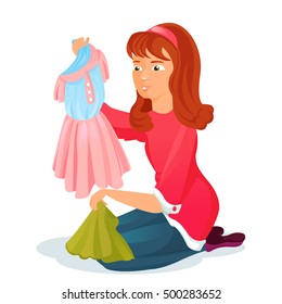 Woman chooses what to wear. Vector illustration