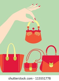 woman choosing bag vector illustration eps 10