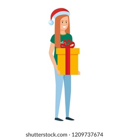 woman with christmas clothes and gift