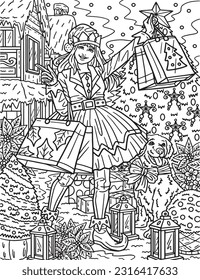 Woman with Christmas Shopping Bags Adults Coloring