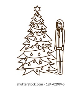 woman with christmas tree avatar character