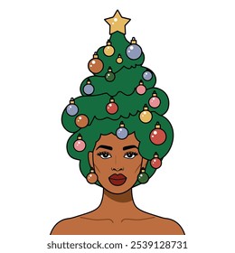 Woman with Christmas Tree Hair Style Illustration