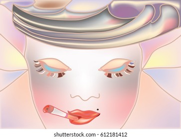 woman with a cigarette in pastel colour