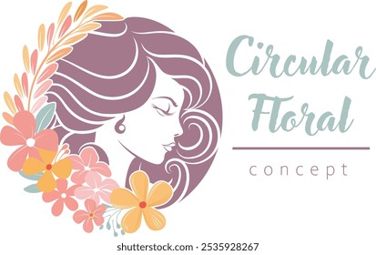 A woman circle profile face and flowers floral hair salon hairdresser spa beauty or similar concept