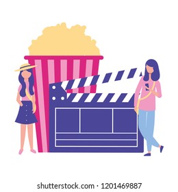 woman clapperboard popcorn production movie film