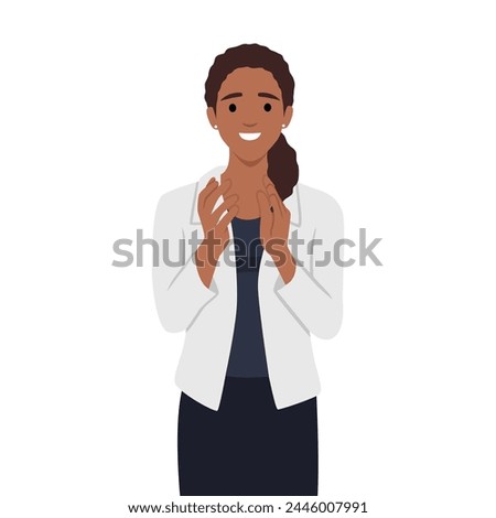 Woman clapping with both hands applause congratulations concept. Flat vector illustration isolated on white background