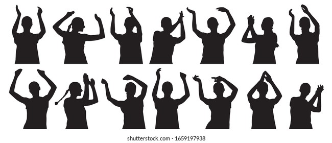 Woman clapping hands, waving hands. Set of silhouettes. Vector illustration.
