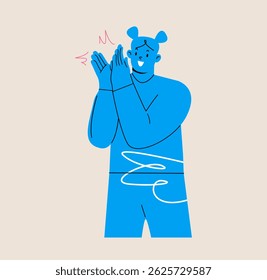 Woman clapping her hands congratulate. Colorful vector illustration
