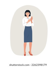 Woman clapping  thanking or showing appreciation at event.  Vector cartoon flat style illustration