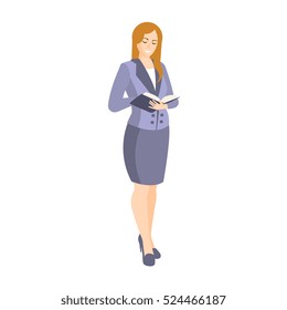 Woman In Classic Suit ith Skirt Part Of The Collection Of Young Professional People Office Style And Street Fashion Looks