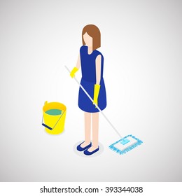 Woman cleaning the floor