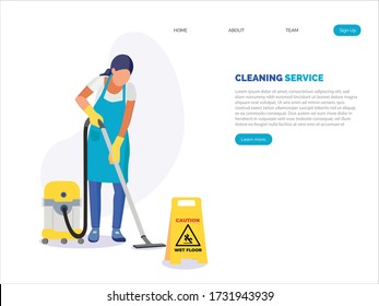 Woman cleaning the floor with vacuum cleaner